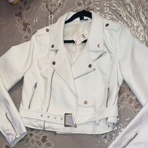 Windsor White Leather Biker Jacket